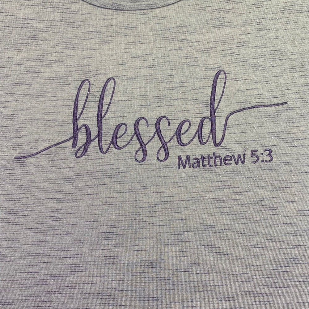 Truself‎ Shirt Women's Medium Blessed Matthew 5:3 Graphic Tunic Green Heathered